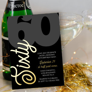60th Birthday Oversized Sixty Script Black Gold