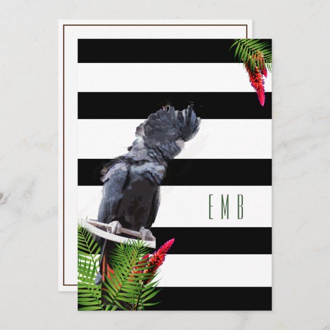 60th Birthday Parrot Black White Stripe Birthday Invitation (Front/Back)