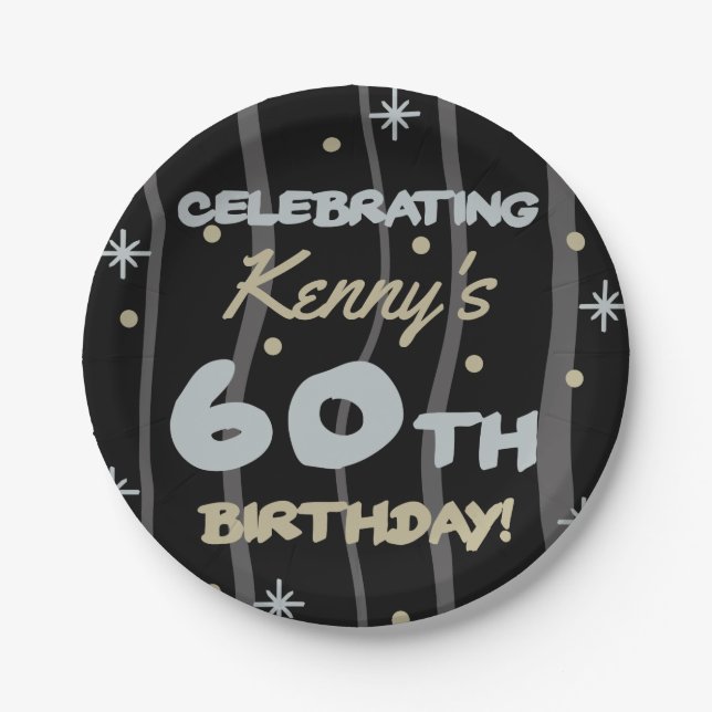 60th Birthday Party Add Your Name Paper Plate (Front)