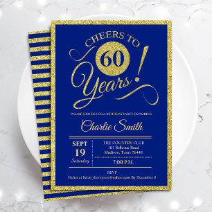 60th Birthday Party - ANY AGE Royal Blue Gold Invitation