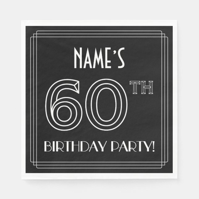 60th Birthday Party: Art Deco Style + Custom Name Napkin (Front)