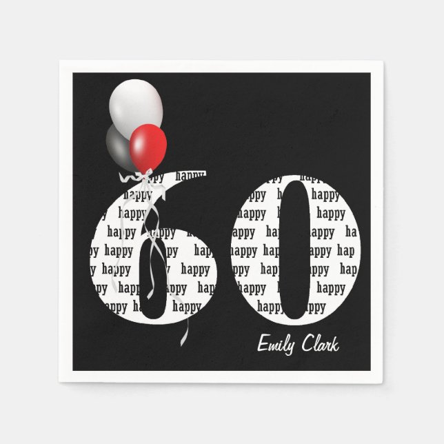 60th birthday party balloons napkin (Front)