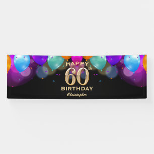 60th Birthday Party Black and Gold Balloons Banner