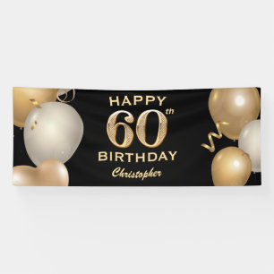 60th Birthday Party Black and Gold Balloons Banner