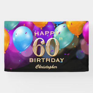 60th Birthday Party Black and Gold Balloons Banner