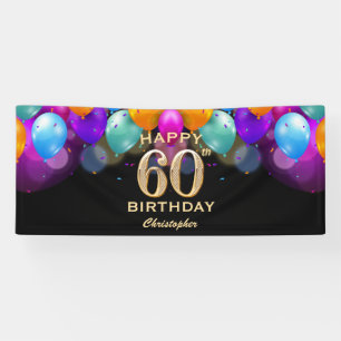 60th Birthday Party Black and Gold Balloons Banner