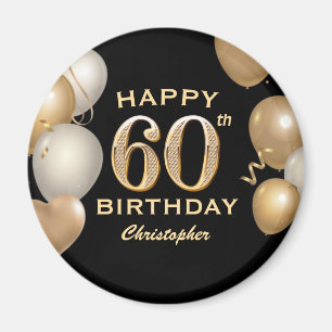 60th Birthday Party Black and Gold Balloons Magnet