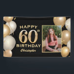 60th Birthday Party Black and Gold Balloons Photo Banner<br><div class="desc">60th Birthday Party Black and Gold Balloons Photo Banner. For further customisation,  please click the "Customise it" button and use our design tool to modify this template.</div>