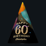 60th Birthday Party Black and Gold Party Hat<br><div class="desc">60th Birthday Party Black and Gold Colourful Balloons and Confetti Paper Plates. For further customisation,  please click the "Customise it" button and use our design tool to modify this template.</div>