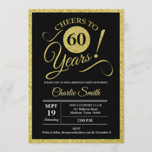 60th Birthday Party - Black Gold ANY AGE Invitation