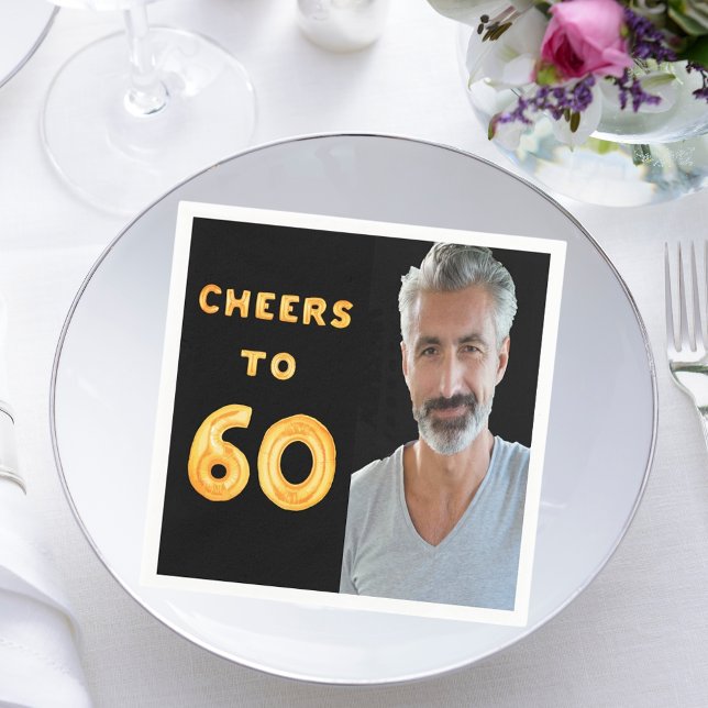 60th birthday party black gold cheers photo napkin (Creator Uploaded)