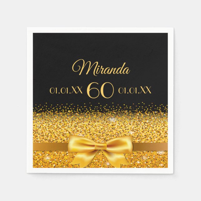 60th birthday party black gold classic elegant napkin (Front)
