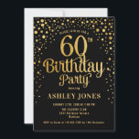 60th Birthday Party - Black & Gold Invitation<br><div class="desc">60th Birthday Party Invitation.
Elegant design in black and faux glitter gold. Features stylish script font and confetti. Message me if you need custom age.</div>