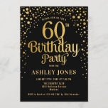 60th Birthday Party - Black & Gold Invitation<br><div class="desc">60th Birthday Party Invitation.
Elegant design in black and faux glitter gold. Features stylish script font and confetti. Message me if you need custom age.</div>