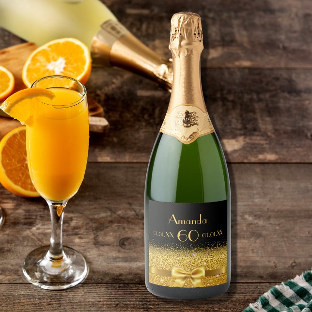 60th birthday party black gold name chic sparkling wine label (Creator Uploaded)