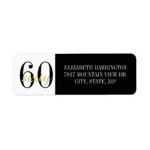 60th Birthday Party Black Gold Return Address