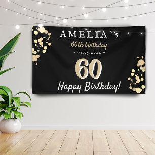 60th Birthday Party Black Golden Backdrop Banner