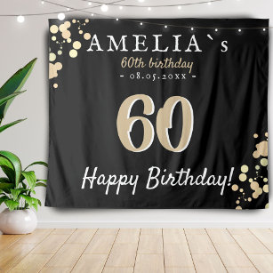 60th Birthday Party Black Golden Backdrop Tapestry