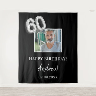 60th birthday party black photo name guy tapestry