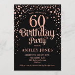 60th Birthday Party - Black & Rose Gold Invitation<br><div class="desc">60th Birthday Party Invitation.
Elegant design in black and faux glitter rose gold. Features stylish script font and confetti. Message me if you need custom age.</div>