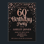 60th Birthday Party - Black & Rose Gold Invitation<br><div class="desc">60th Birthday Party Invitation.
Elegant design in black and faux glitter rose gold. Features stylish script font and confetti. Message me if you need custom age.</div>