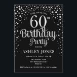 60th Birthday Party - Black & Silver Invitation<br><div class="desc">60th Birthday Party Invitation.
Elegant design in black and faux glitter silver. Features stylish script font and confetti. Message me if you need custom age.</div>