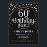 60th Birthday Party - Black & Silver Invitation<br><div class="desc">60th Birthday Party Invitation.
Elegant design in black and faux glitter silver. Features stylish script font and confetti. Message me if you need custom age.</div>