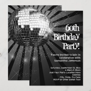 60th Birthday Party Black Sparkle Disco Ball Invitation