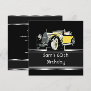 60th Birthday Party Black Vintage Car Mans Invitation