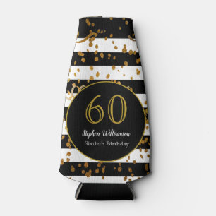 60th Birthday Party  Black White and Gold Glitter Bottle Cooler