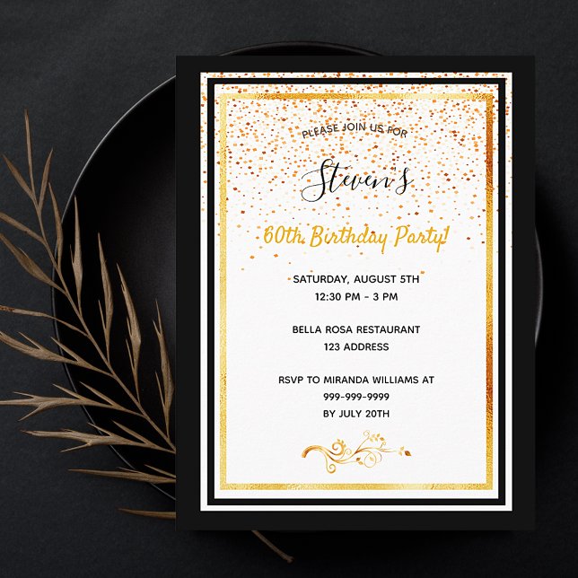 60th birthday party black white gold invitation postcard (Creator Uploaded)