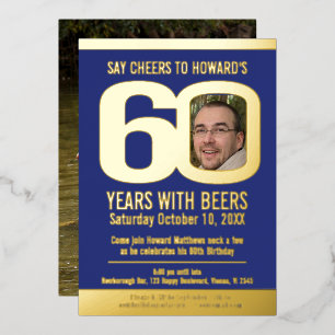 60th Birthday party blue gold foil photo beer