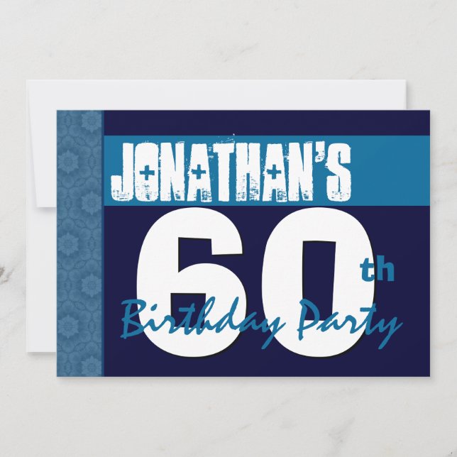 60th Birthday Party Blue Pattern Midnight and Navy Invitation (Front)