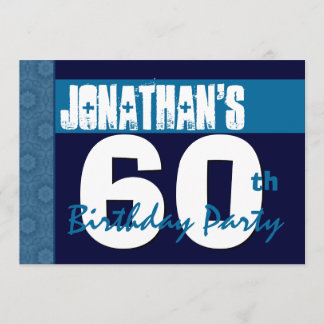 60th Birthday Party Blue Pattern Midnight and Navy Invitation