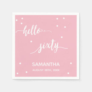 60th birthday party blush pink hello sixty napkin