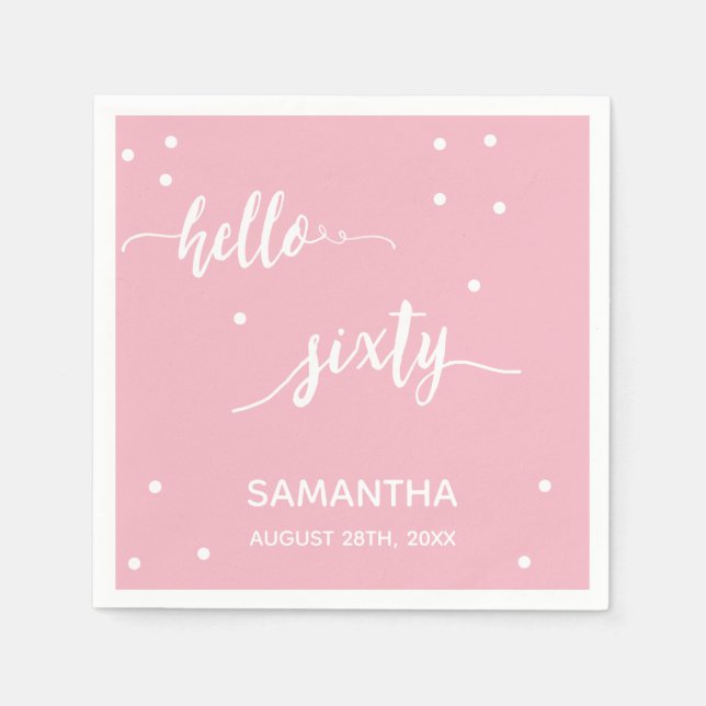 60th birthday party blush pink hello sixty napkin (Front)