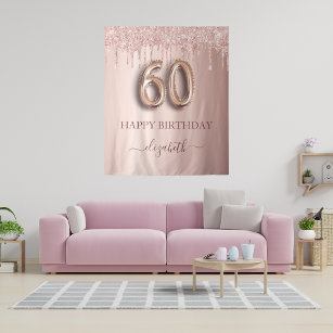 60th birthday party blush pink rose gold glitter tapestry