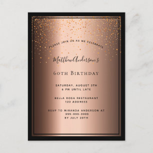 60th Birthday Party bronze brown black invitation Postcard