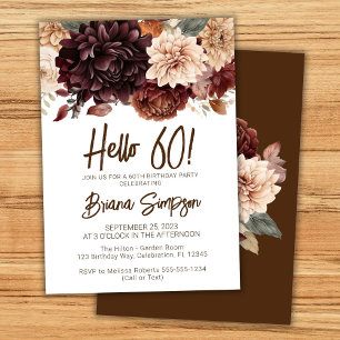 60th Birthday Party Brown Beige Flowers Floral Invitation