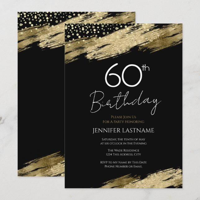 60th Birthday Party Budget Gold Black Invitation (Front/Back)