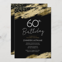 60th Birthday Party Budget Gold Black Invitation