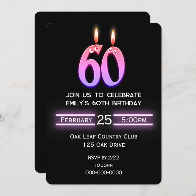 60th Birthday Party Candles Invitation (Front/Back)