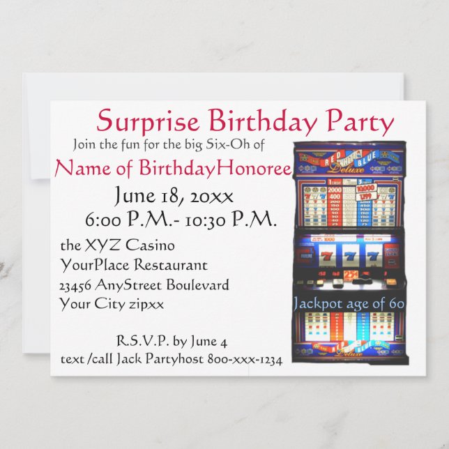 60th Birthday Party Casino Slot Machine Invitation (Front)