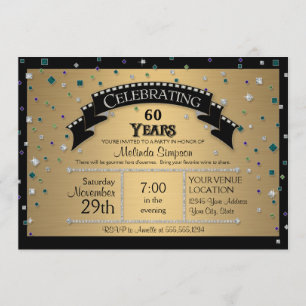 60th Birthday Party Celebrate Faux Jewel Confetti Invitation