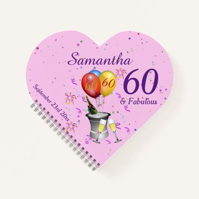 60th Birthday Party Celebration Pale Pink Guest  Notebook (Front)
