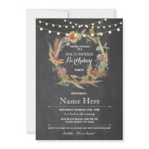 60th Birthday Party Chalk wreath Floral Invitation