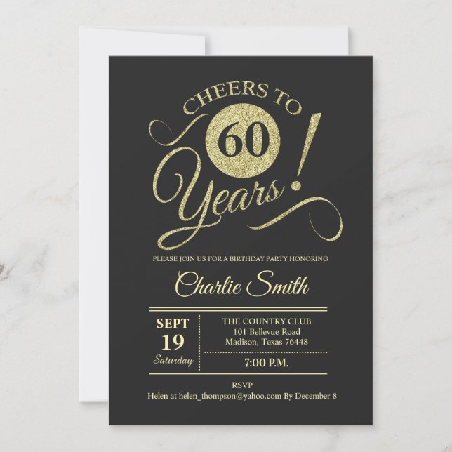60th Birthday Party - Chalkboard Gold Invitation (Front)