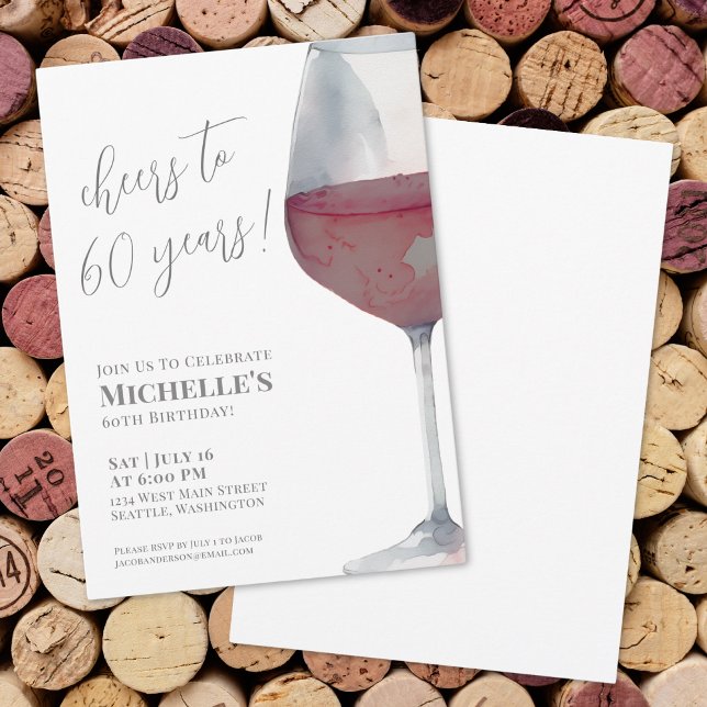 60th Birthday Party Cheers To Sixty Invitation (60th Birthday Party Wine Cheers Sixty Invitation)