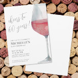 60th Birthday Party Cheers To Sixty Invitation<br><div class="desc">"Cheers to 60 years!" is proudly displayed at the top of this classic and elegant invitation, featuring a large watercolor light red wine glass in soft rose or blush tones on the right side, giving it a modern twist. You can customise the year to celebrate any milestone. The design uses...</div>