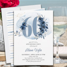 60th Birthday Party Coastal Blue Floral Number 60